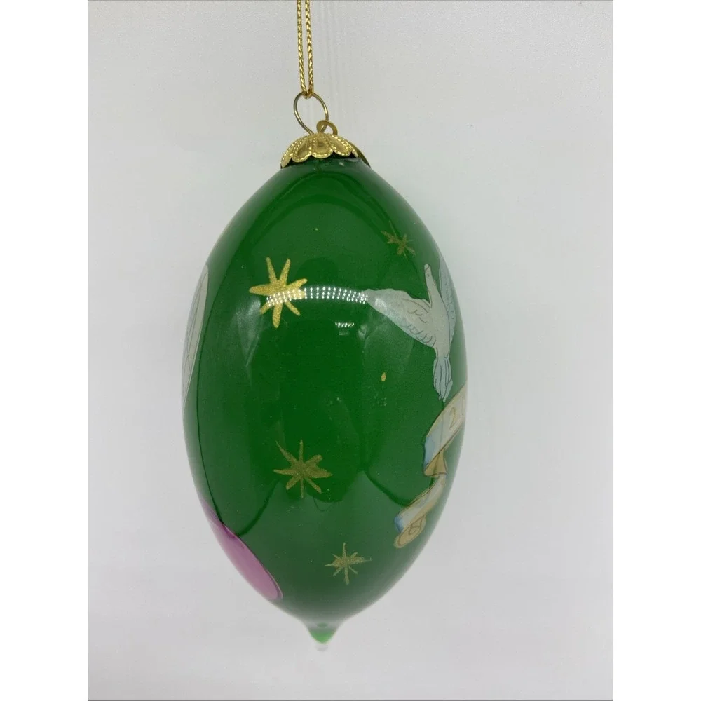 Pier 1 Hand Painted Li Bien Glass Cone Ornament 2014 Angel With Doves